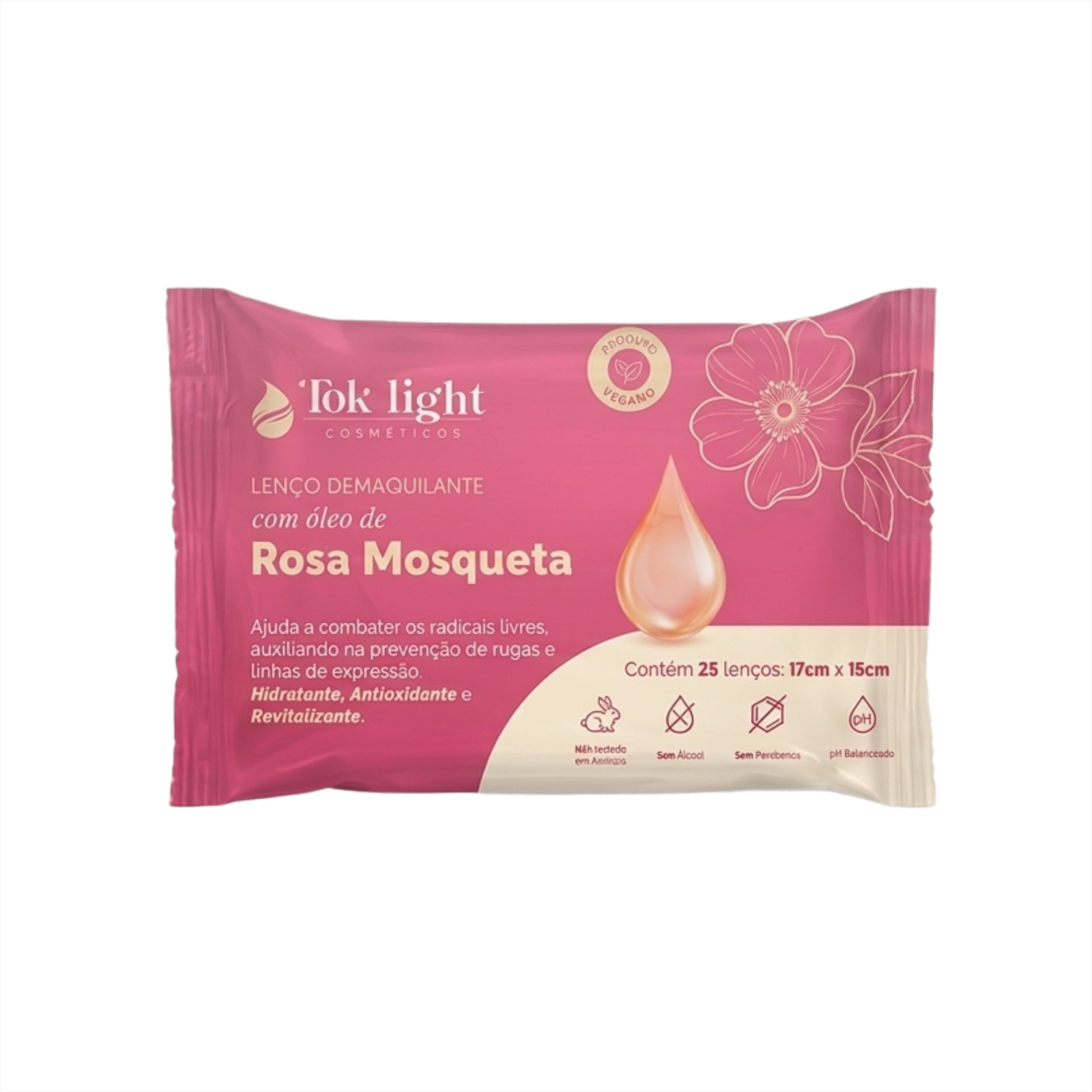 Lenço demaquilante Tok Light com óleo de Rosa Mosqueta
